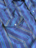 Vintage 90s Wrangler Navy/Green/Red Striped Western Pearlsnap Shirt - XXL