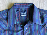 Vintage 90s Wrangler Navy/Green/Red Striped Western Pearlsnap Shirt - XXL