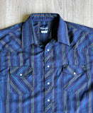Vintage 90s Wrangler Navy/Green/Red Striped Western Pearlsnap Shirt - XXL
