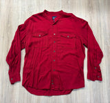 Vintage 90s Wrangler Solid Red Band Collar Western Button Up Rayon Shirt - M/L