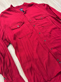 Vintage 90s Wrangler Solid Red Band Collar Western Button Up Rayon Shirt - M/L
