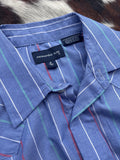 Classic Panhandle Slim Red White Blue Striped Western Pearlsnap Dress Shirt - Small