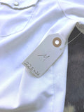 Classic Y2K Roper Solid White Polyester Pearlsnap Shirt w/ Monochromatic Embroidered Horse Pattern - Medium