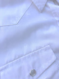 Classic Y2K Roper Solid White Polyester Pearlsnap Shirt w/ Monochromatic Embroidered Horse Pattern - Medium