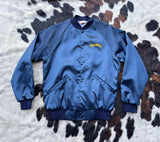 Vintage 90s MegaMania Lottery Blue Satin Windbreaker/ Bomber Jacket (Medium)