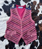 Women's S/M - Vintage 90s Howard Wolf Burgandy Striped / Embroidered / Western Themed Vest