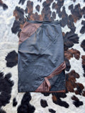 Vintage 90s Pelle Cuir Black/Brown Leather Knee Length Skirt (26-28 waist)