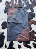 Vintage 90s Pelle Cuir Black/Brown Leather Knee Length Skirt (26-28 waist)