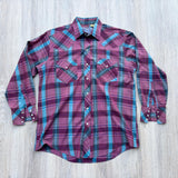 Vintage 80s ATB Western Purple / Turquoise Plaid Pearlsnap Shirt (Med/Lrg)
