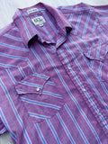 Classic ELY Plains Western Red / Pink / White Striped Western Short Sleeve Pearlsnap Shirt (XXL)