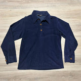 Vintage 70s Navy Blue Terry / Velour Long Sleeve Polo Shirt w/ Wood Buttons - Small