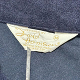 Vintage 70s Navy Blue Terry / Velour Long Sleeve Polo Shirt w/ Wood Buttons - Small
