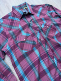 Vintage 80s ATB Western Purple / Turquoise Plaid Pearlsnap Shirt (Med/Lrg)