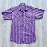 Classic ELY Plains Western Red / Pink / White Striped Western Short Sleeve Pearlsnap Shirt (XXL)