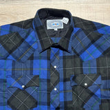 Vintage 80s ATB Western Blue / Black Plaid Flannel Pearlsnap Shirt - Large