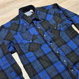 Vintage 80s ATB Western Blue / Black Plaid Flannel Pearlsnap Shirt - Large