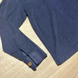 Vintage 70s Navy Blue Terry / Velour Long Sleeve Polo Shirt w/ Wood Buttons - Small