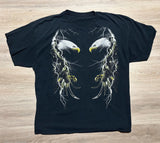Vtg 90s Faded Black Distressed Eagle Lightning Storm Biker T-Shirt - XL/XXL