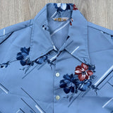 Vintage 70s Polyester Short Sleeve Blue Hawaiian Floral Button Up Shirt - Medium