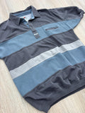 Vintage 80s Greenline Striped Gray / Blue Ribbed Dad / Grandpa Polo Shirt with Pocket - Sm/Med