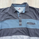Vintage 80s Greenline Striped Gray / Blue Ribbed Dad / Grandpa Polo Shirt with Pocket - Sm/Med