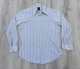 Vintage 70s Mira Knit White / Maroon Herringbone Stripe Button Up (S/M)