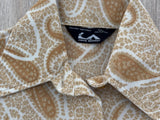 Vintage 70s Polyester Paisley Button Up Blouse - Beige Brown Tan - Womens Sm/Med