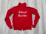 Vintage 70s Red Zip Up Track Jacket – Eckroat Seed Co. Chainstitch Embroidery - Small