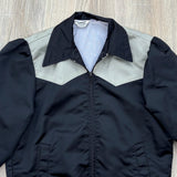 Vintage 80s Black & Silver Western Satin Bomber By Boone Industries - Made in USA - Womens Small