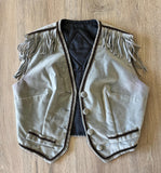 Vintage 80s/90s Gray Velour Dormeui England Western / Roseo Vest  w/ Concho & Fringe
