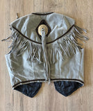 Vintage 80s/90s Gray Velour Dormeui England Western / Roseo Vest  w/ Concho & Fringe