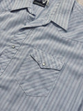 Vintage 80s Wrangler Baby Blue Striped Long Sleeve Pearlsnap Western Shirt (XXL)