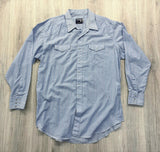 Vintage 80s Wrangler Baby Blue Striped Long Sleeve Pearlsnap Western Shirt (XXL)