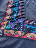 Vintage 90s Black Screen Stars Aztec / Southwestern Bandana T-Shirt w/ Fringe - Sm/Med
