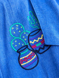 Vintage 90s Denim Duster Coat – Embroidered Cactus Western Jacket