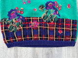 Vintage 90s Green & Blue Floral Sweater/Cardigan - Cambridge Sports Club - Medium