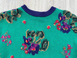 Vintage 90s Green & Blue Floral Sweater/Cardigan - Cambridge Sports Club - Medium