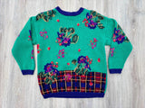 Vintage 90s Green & Blue Floral Sweater/Cardigan - Cambridge Sports Club - Medium