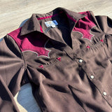 Classic Y2K Women's Panhandle Slim Brown / Maroon Pearl Snap Shirt - Medium