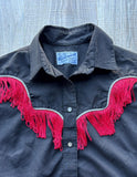 Vintage 90s Black Rockmount Western Shirt – Red Fringe Pearl Snap (S/M)