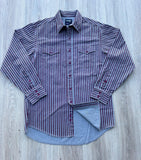 90s Vinatge Wrangler Maroon/Gray Striped Brushpopper Western Button Up Shirt - large