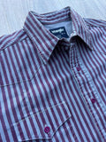 90s Vinatge Wrangler Maroon/Gray Striped Brushpopper Western Button Up Shirt - large
