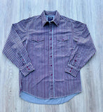 90s Vinatge Wrangler Maroon/Gray Striped Brushpopper Western Button Up Shirt - large