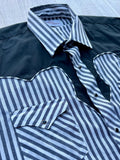 Vintage 70s Kenny Rogers Karman Western Pearl Snap Shirt – Striped Black Yoke - Large