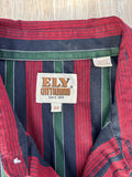 Y2K Ely Classic Cattleman Teal/Navy/Maroon Striped Long Sleeve Pearl Snap Western Shirt - Medium