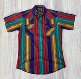 Vintage 90s Panhandle Slim Mardi Gras Short Sleeve Pearl Snap Western Shirt - Large