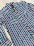 Vintage 80s Rustler Blue / White Striped Pearlsnap Shirt (Medium / Large)