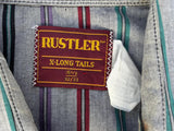 Vintage 80s Rustler Blue / White Striped Pearlsnap Shirt (Medium / Large)