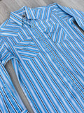 Classic ELY White / Blue Striped Western Plaid Pearlsnap Shirt - Med/Lrg