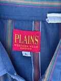 Vintage 80s ELY Plains Navy Blue Striped Short Sleeve S/S Pearlsnap Shirt - XL